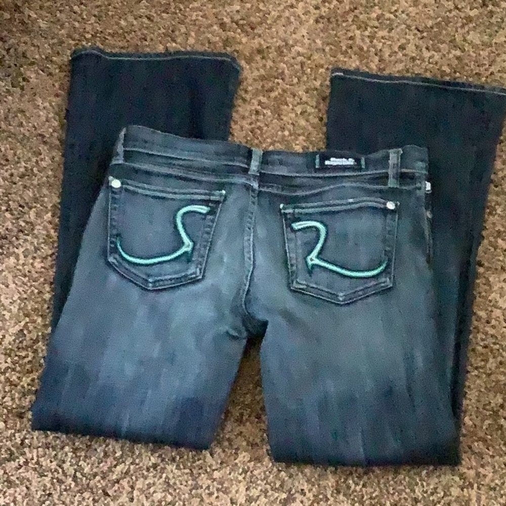 Dark Wash Women's Jeans with Teal Stitching